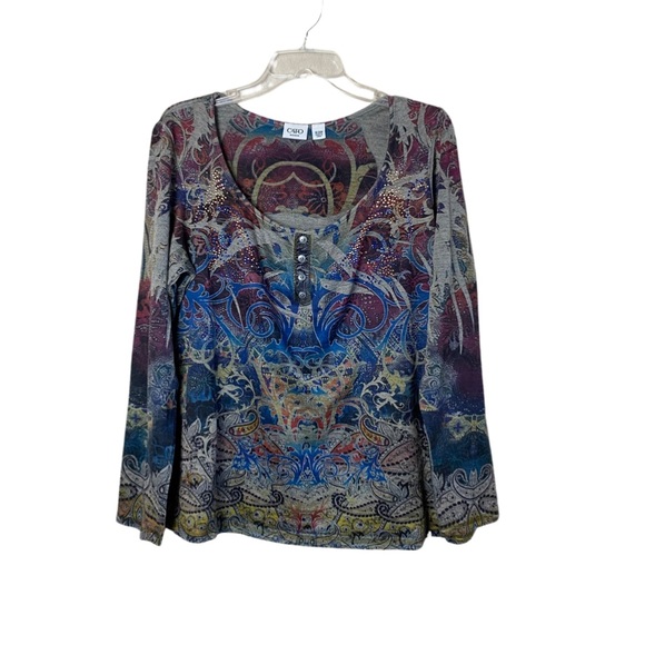 Cato Mulit-Color Rhinestone Studded Long Sleeve Button Front T-Shirt Size 18/20 - Picture 1 of 12